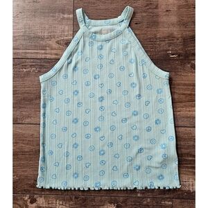 wonder nation Light Blue Ribbed Tank with Smiley & Sun Print Girl's Size L 10-12